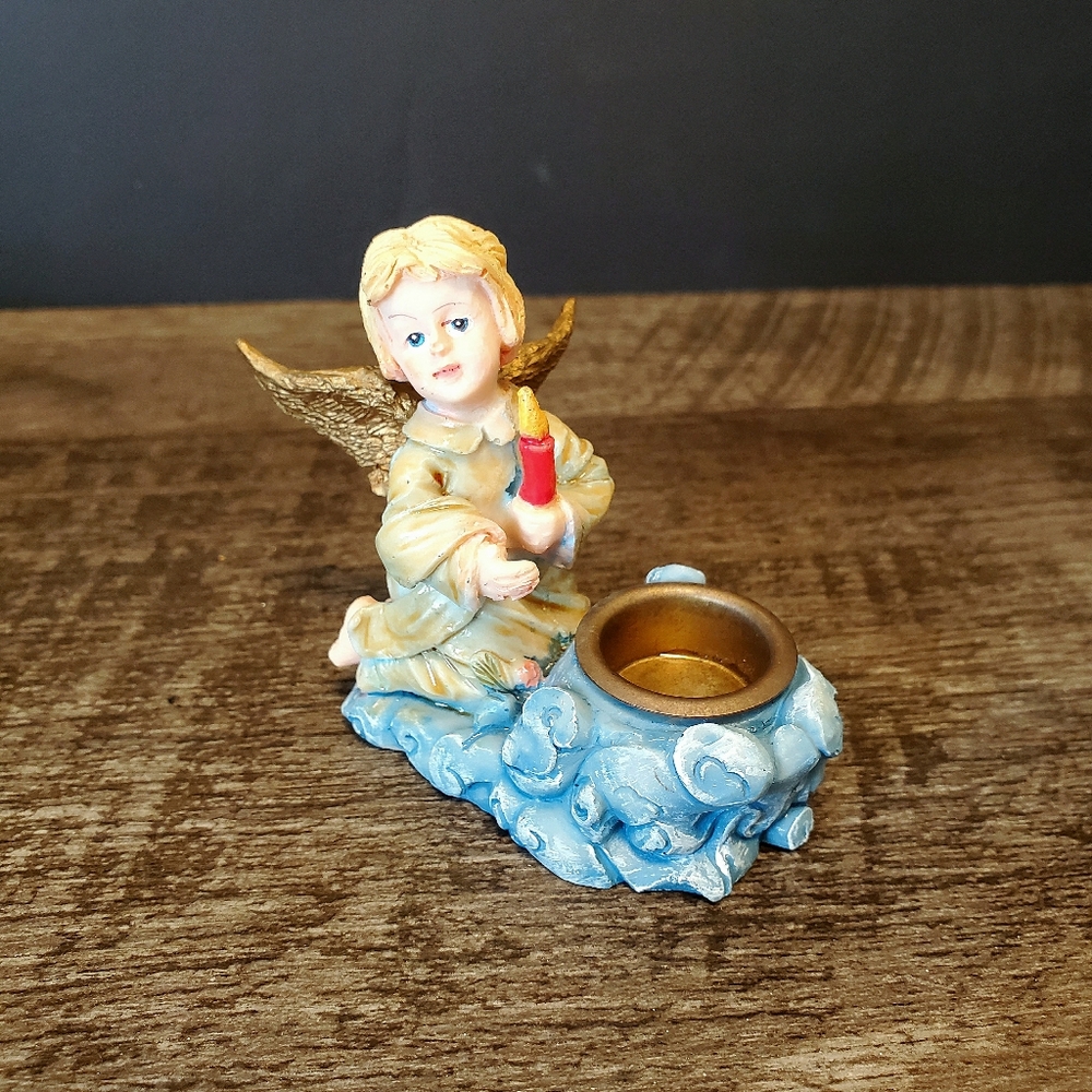 Angel Figurine with Brass Candle Holder